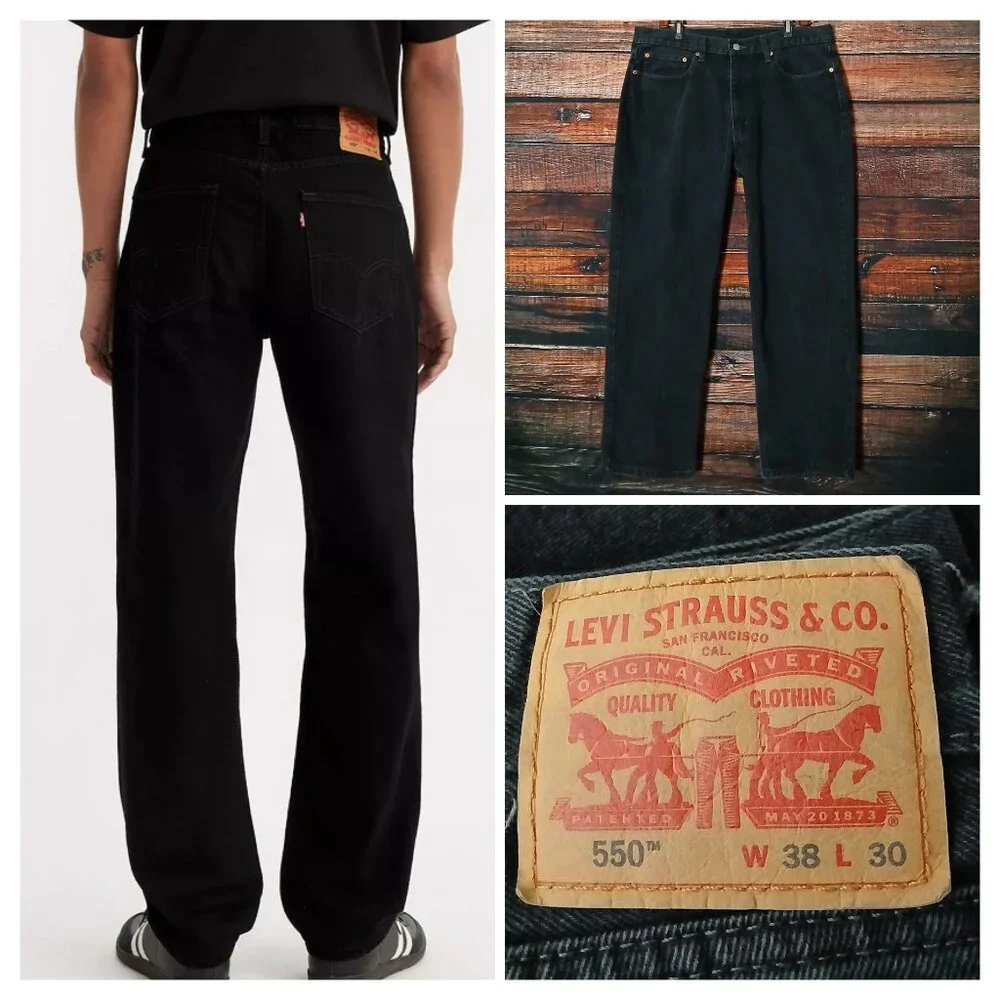 Levis Jeans 550 Relaxed Mens 38X29 Baggy 100% Cotton Black Denim